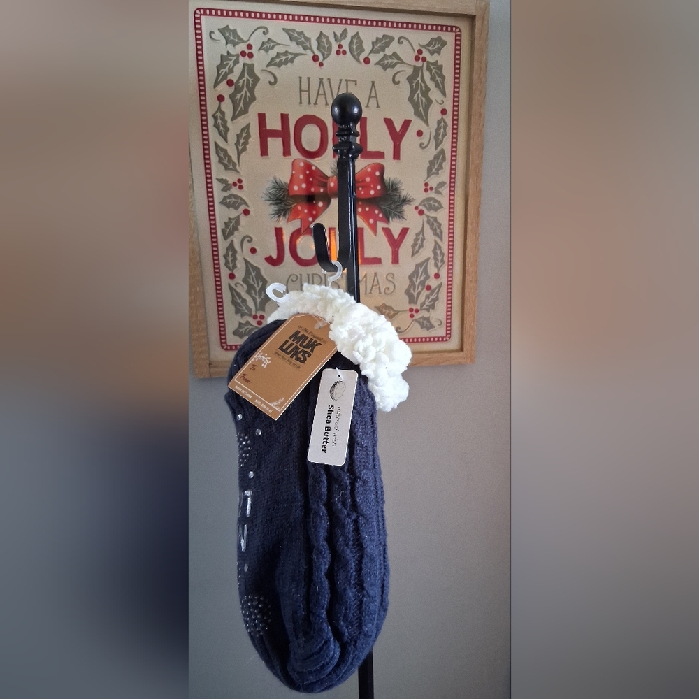 Women's Muk Luks Slipper Socks, Navy & White, Size S/M 6-8